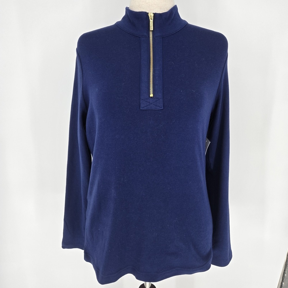 Croft & Barrow Royal Blue 1/4 Zip Pullover Top Gold Zipper Womens Small High NWT
